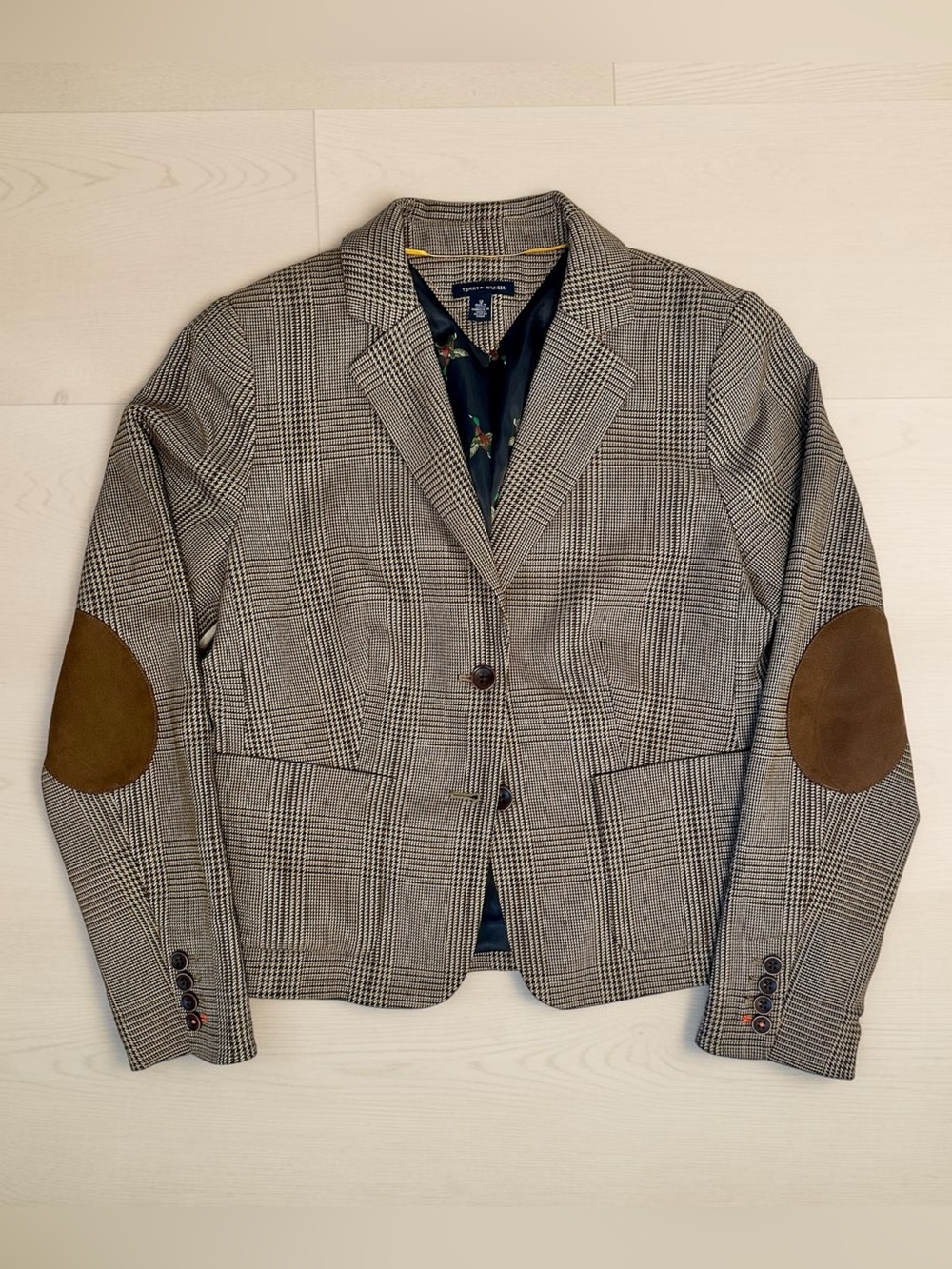 Tommy Hilfiger Brown Houndstooth Blazer with Navy Lining Woman Size 12